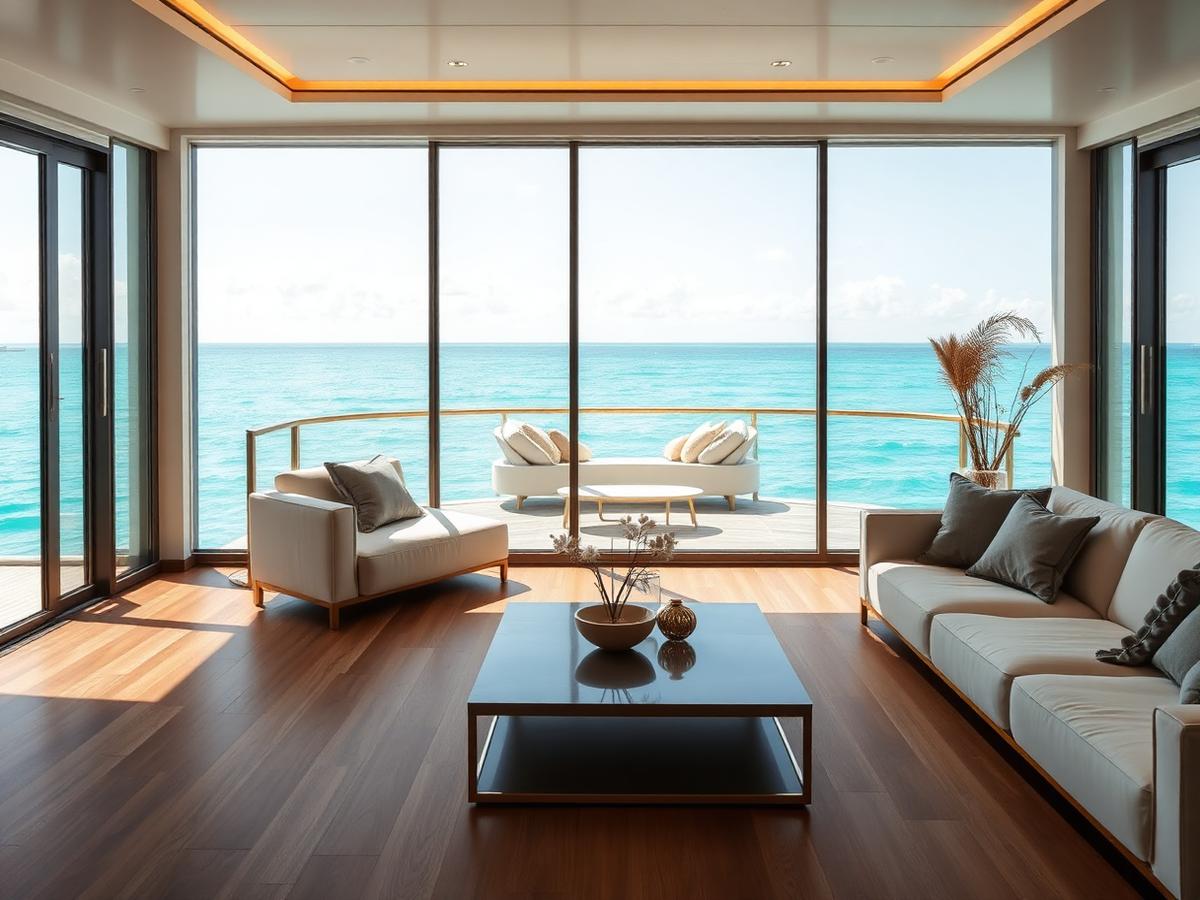 Interior living, glass to the sea